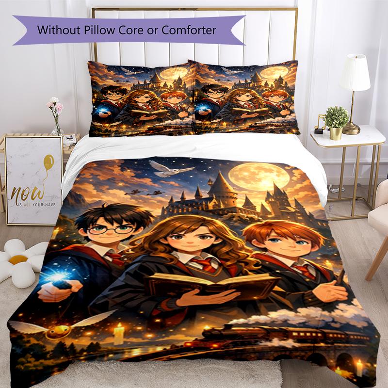 3pcs Harry Potter Bedding Set Duvet Cover Closure Includes 1 Duvet Cover & 2 Pillowcases, Soft and Comfortable for All Seasons.