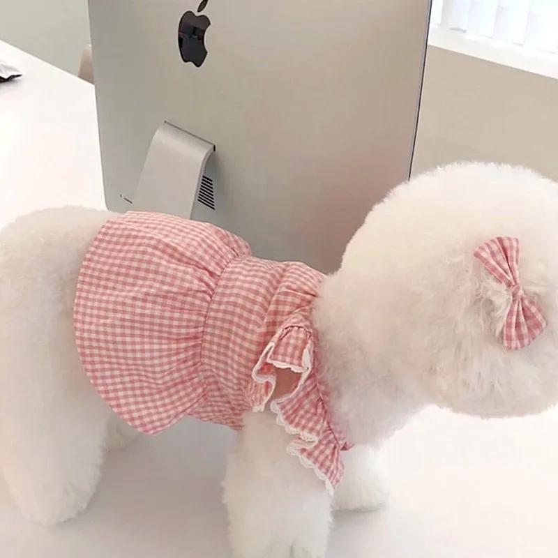 Puppy Bow Knot Dress Set Winter Warm Dog Clothes Pet Christmas Princess Dress Teddy Solid Color Skirt Send Clip