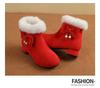 New Red and Black Girls' Cotton Princess Ankle Boots - Low Heel, Autumn/Winter