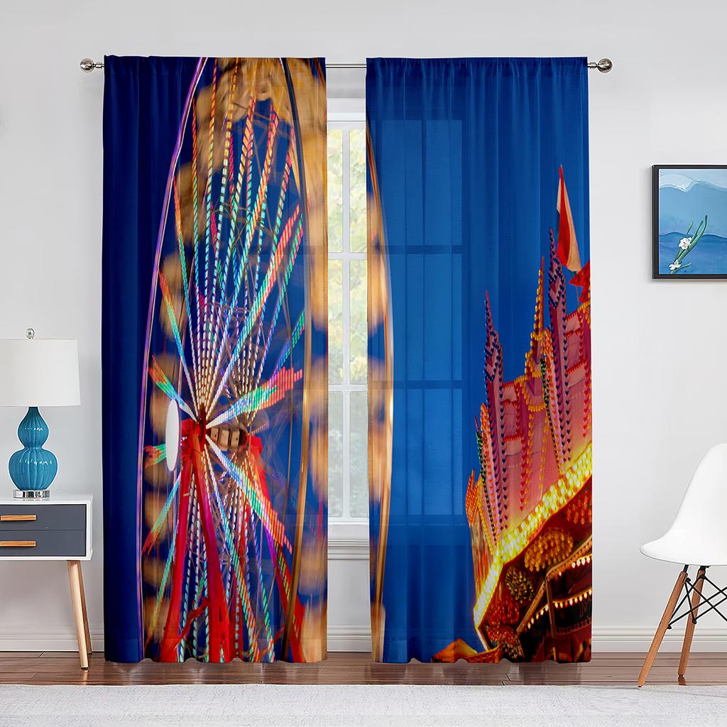 Giant Vertical Revolving Ferris Wheel Tulle Curtains Living Room Bedroom Decor Chiffon Sheer Voile Kitchen Window Curtain Drapes