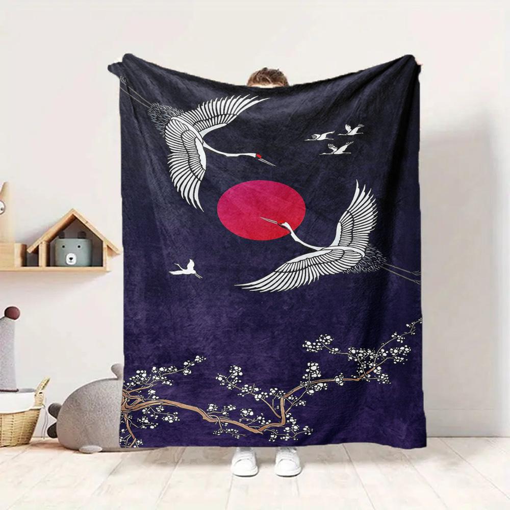Cranes Moon Flannel Blanket Throw Blanket Soft Warm Sofa Bed Camping Car home Decor Unique Christmas Gift C930337
