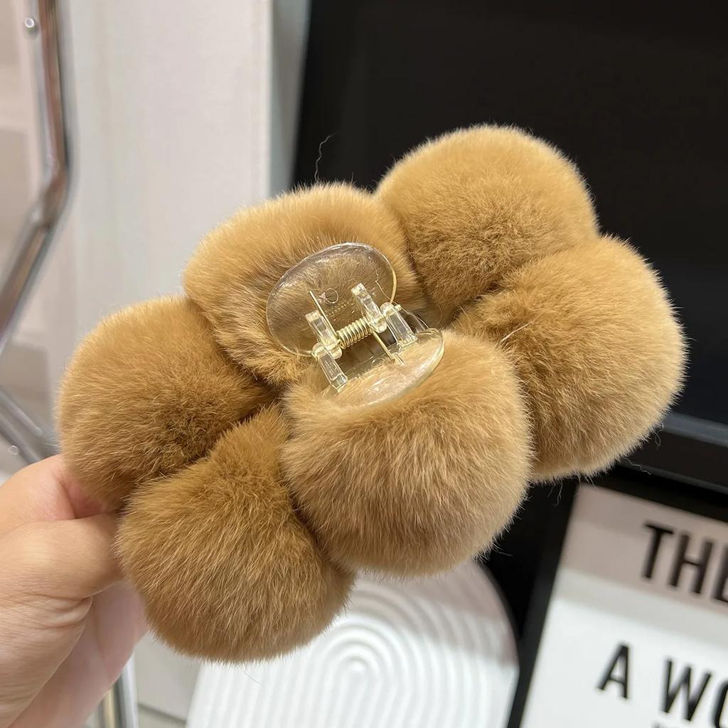 YHJ Oversize Hairball Hair Claw Clips Winter Faux Rabbit Fur Crab Hair Clip Headband for Women Grab Clamp Hair Accessories