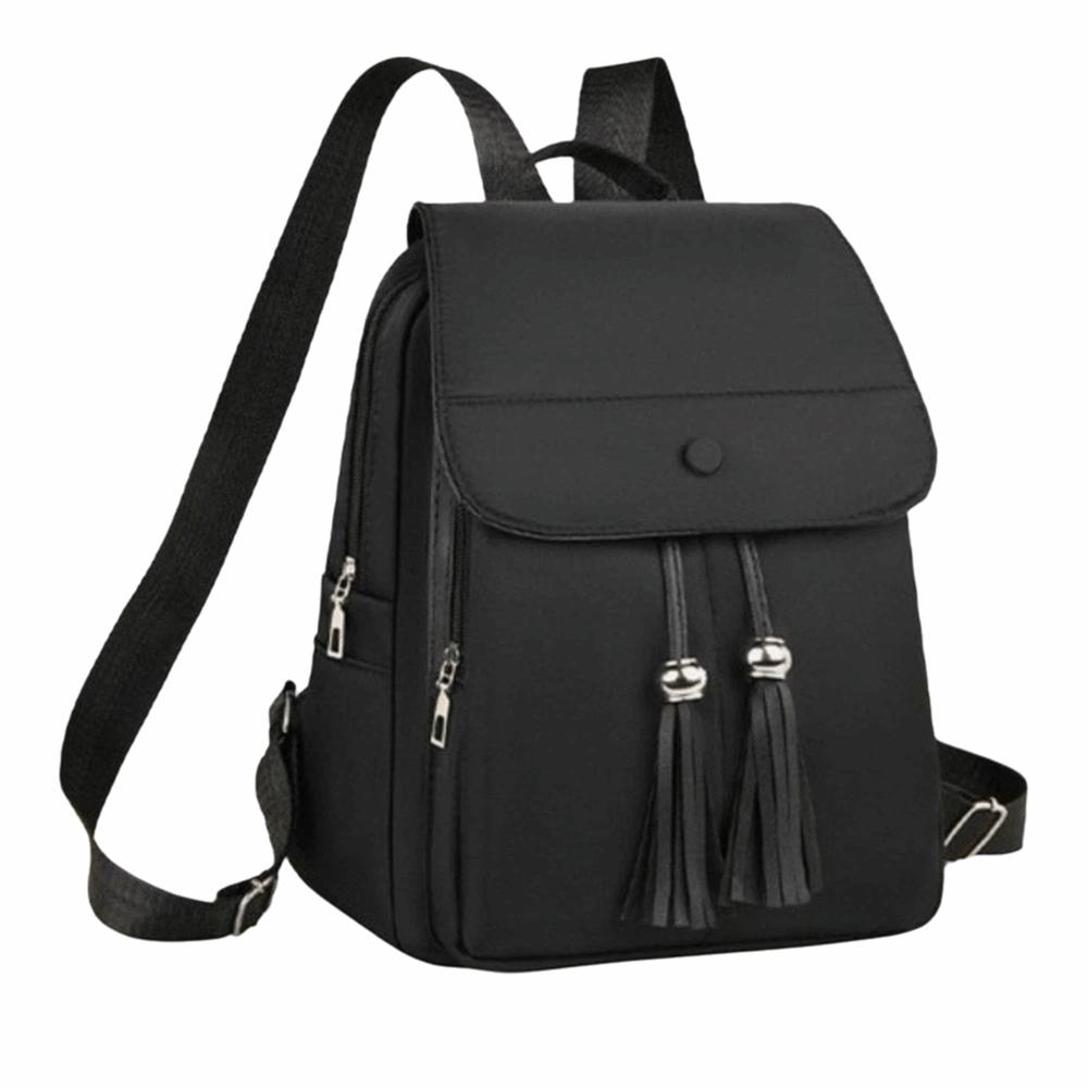 Solid Color Simple School Bags Lightweight Ladies Rucksack Nylon Black Backpack  Hiking