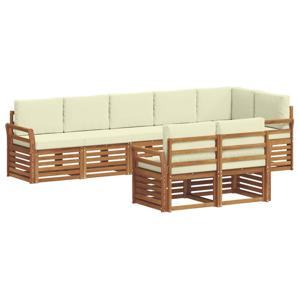 8 Piece Outdoor Sofa Set in Natural and Cream Solid Acacia Wood