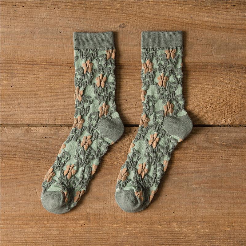 Blue Socks Flower Print Vintage Long Socks Women Japanese Fashion Harajuku Retro Streetwear Sweet Girls Kawaii Cute Crew Socks