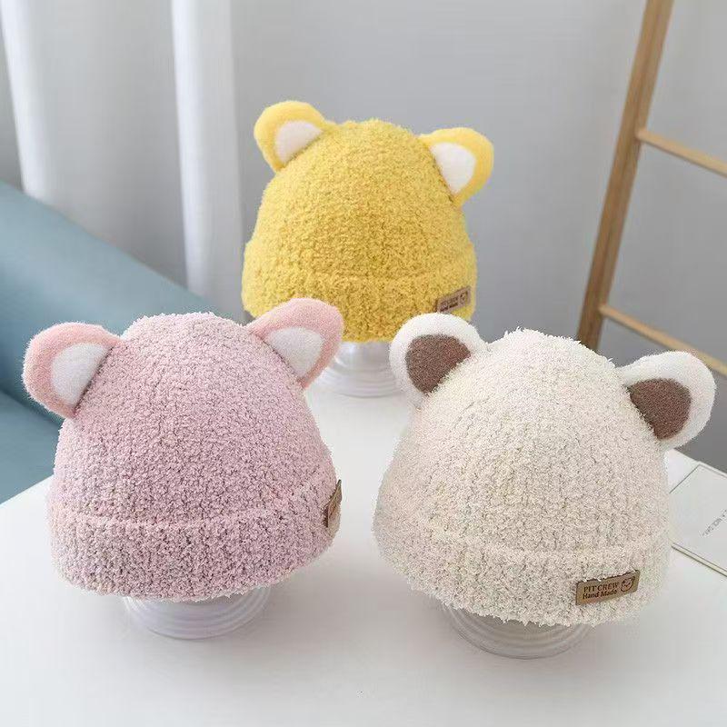 Winter Plush Korean-Style Knitted Baby Hat with Ear Protection for Boys and Girls