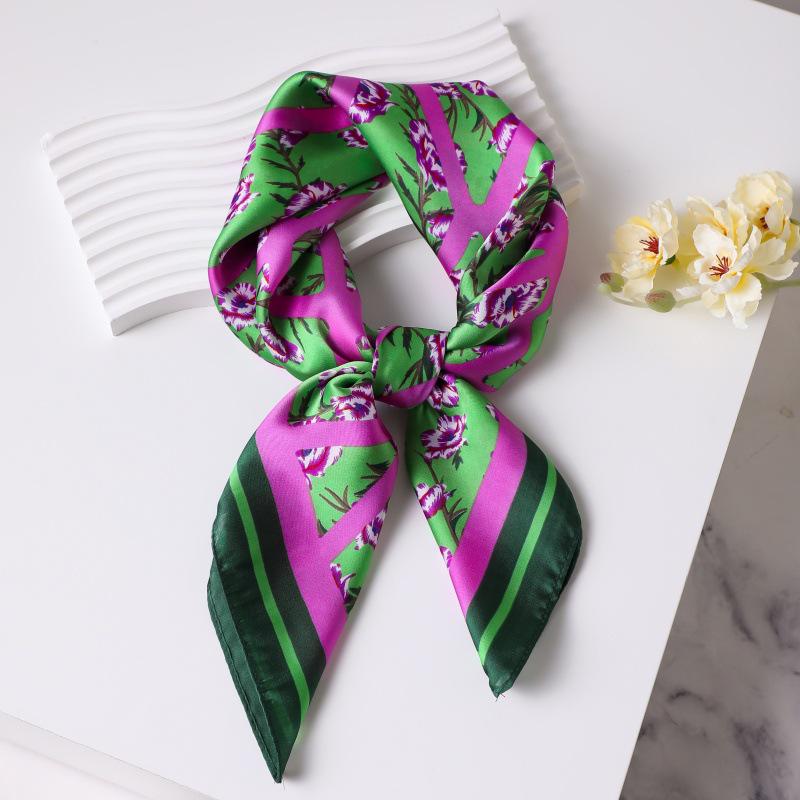 70cm Vintage Korean Style Silk Scarf: Versatile Faux Silk Neckerchief with Vintage Print for Women