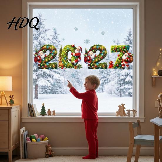 PVC Window Stickers 2027 Merry Christmas Cling Santa Snowman Reindeer Glass Door Sticker Seasonal Party Decorations Static Decal for Living
