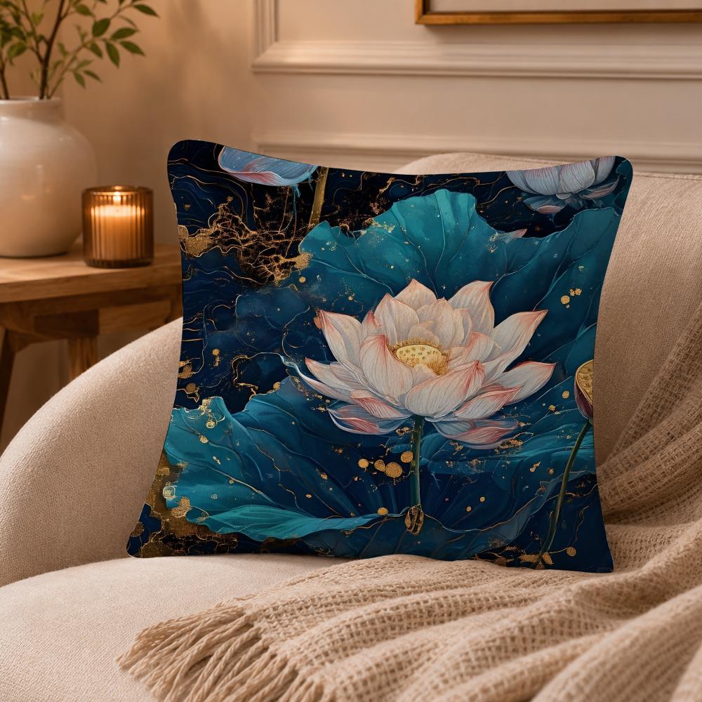Lotus Flower Cushion Cover Anti-dustmite Pillowcase Invisible Zipper Silky Short Plush Sofa Cushion Cover