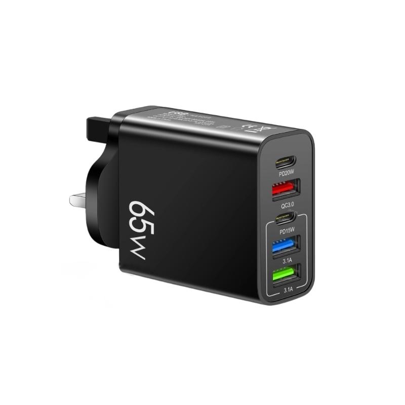 Practical 65W Charging Hub USB Type C Port Automatic Power Adjustment Simultaneous Charging Head for Various Devices
