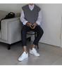 Korean Style V-Neck Sleeveless Cardigan - Men's Knitted Sweater Vest for Spring & Autumn In Solid Colors