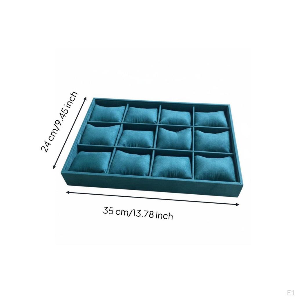 Velvet Jewelry Display Tray Multi Compartment 12Slot Cushioned Pillow Slot Organizer for