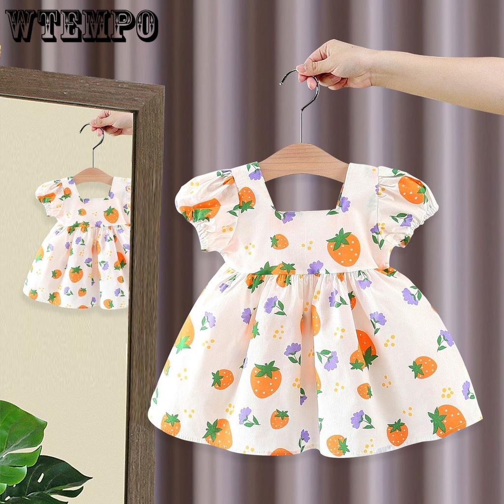 Children's Dress Girls' Summer Strawberry Short Sleeved Princess Dress Girls' Baby Strawberry Bow Dress