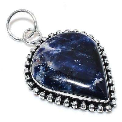 Natürlicher Sodalith-Edelstein, handgefertigter Anhänger aus 925er Sterlingsilber, 6 cm, S9q19