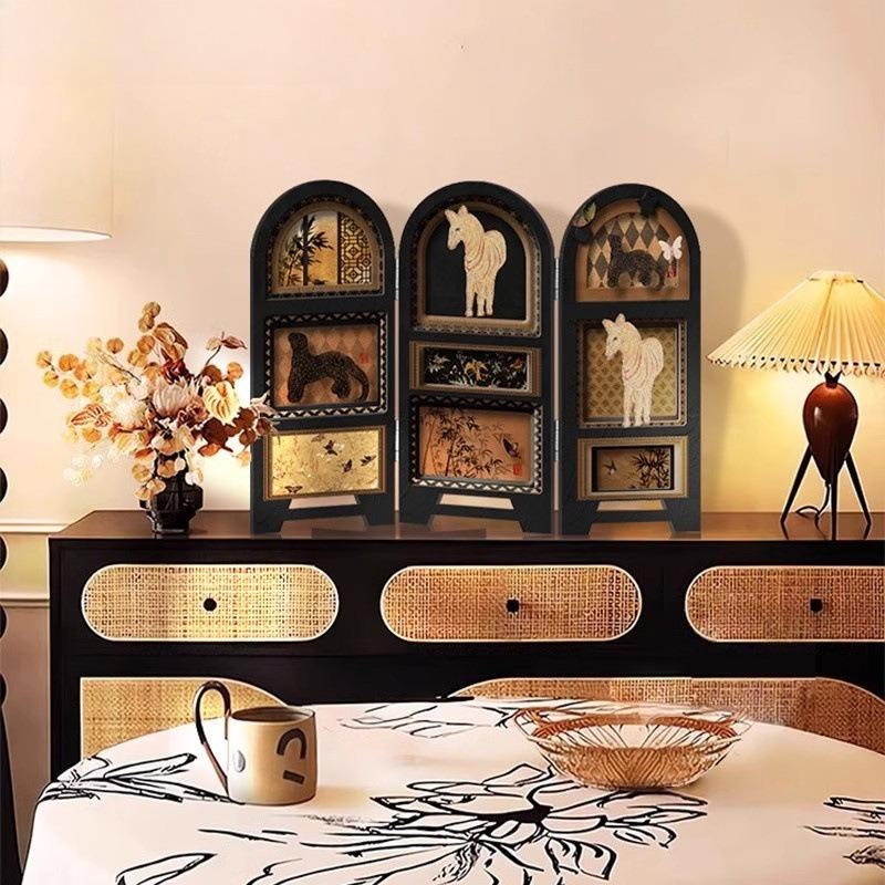 Vintage Desktop Screen Decor Retro French Style Mini Ornament for Living Room TV Cabinet Entryway