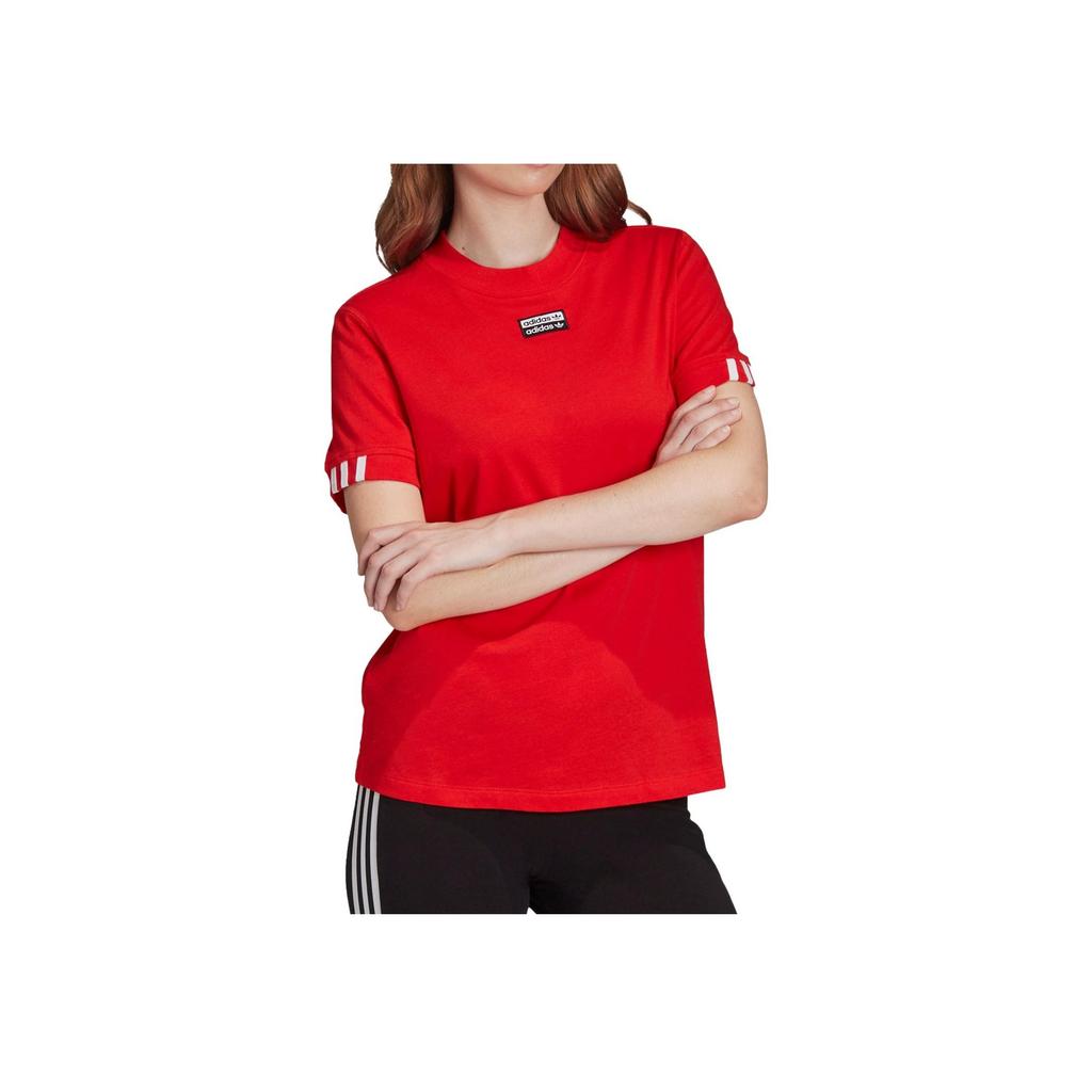 Adidas Solid Color Round Neck Short Sleeve T-Shirt Women Tops Red FM4881
