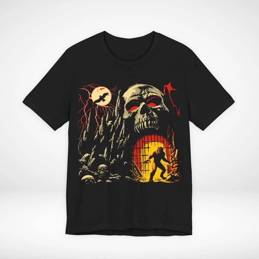 Retro Horror Skull Monster Werewolf Graphic Tee Gothic Dark Art Shirt