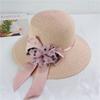 Bucket hat trendy breathable sun protection sun bow hat women's summer big brim straw hat shade beach hat