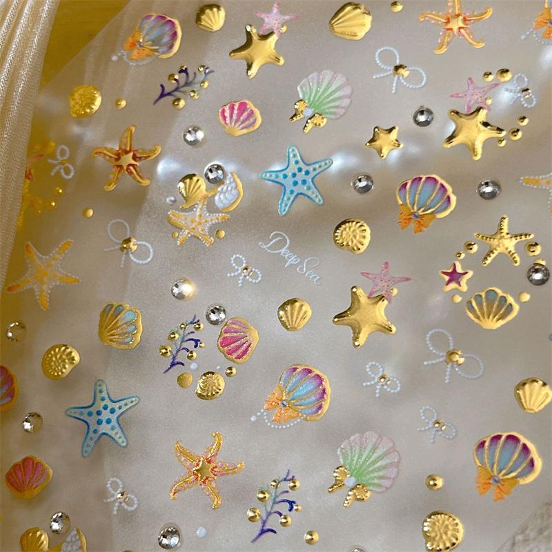 &Summer 3D Beach Ocean Nail Art Stickers Shell Starfish Sticker Clams Conch Coral Sea Nail Decoration Manicure Salon Decals DIY
