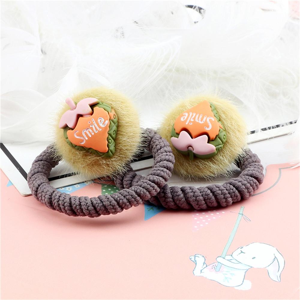 2PCS Sweet Colorful Hair Bands for Kids Girls Furry Fruits Bowknot Heart Winter Hair Ties Elastic Headband Hair Accessories Gift