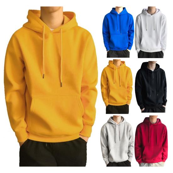 Front Pocket Drawstring Long Sleeve Pullover Hoodie Autumn Winter Solid Color Fleece Lining Hooded Sweatshirt Streetwear