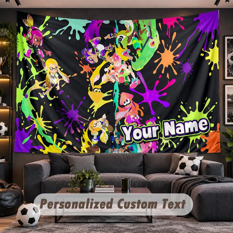 Wall Hanging Tapestry Custom NameSplatoon Pattern Personalized Printed Fabric Wall Decor