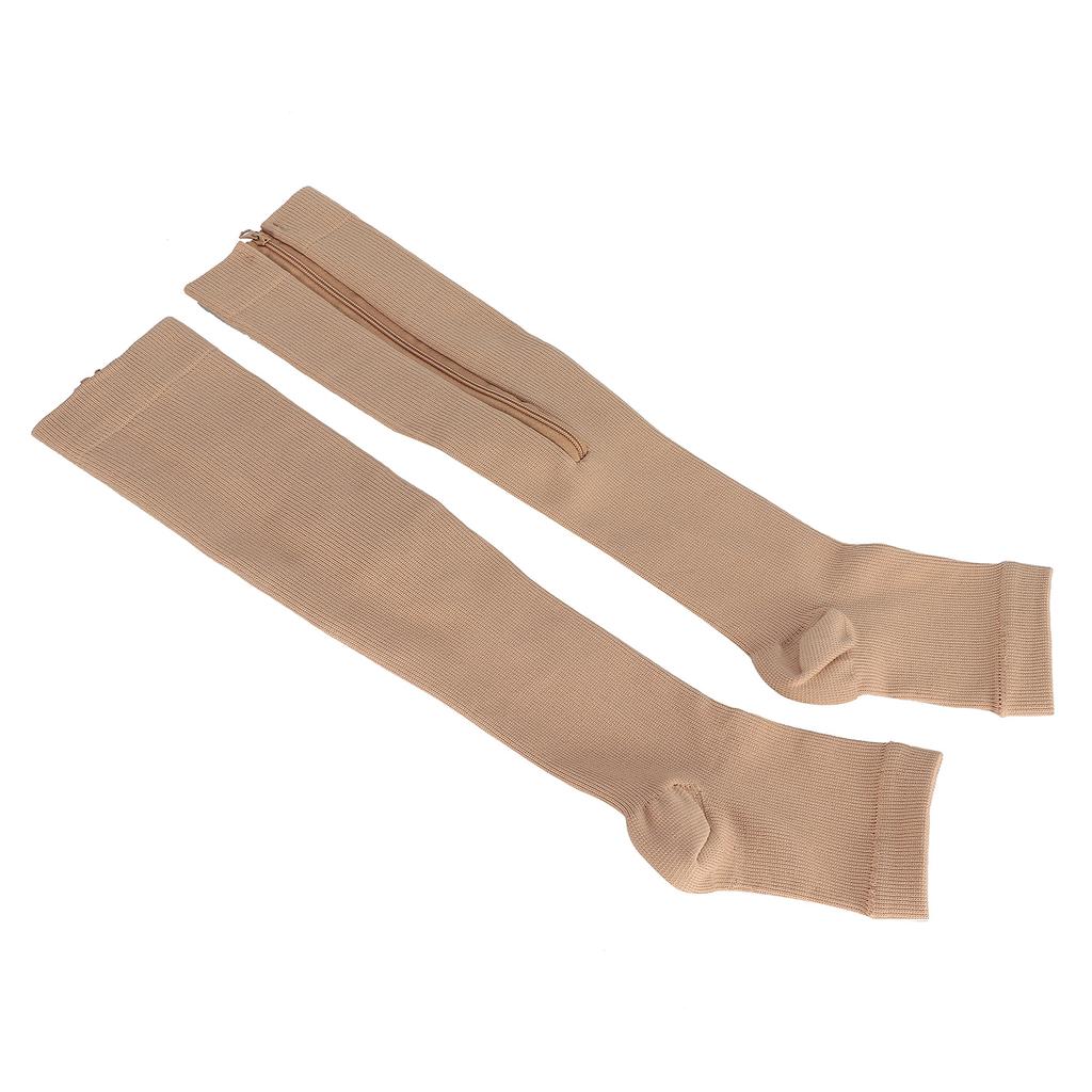 2 Stück Kompressionsstrümpfe mit Reißverschluss, Stützstrümpfe, elastische Beinstützstrümpfe mit offener Zehenpartie