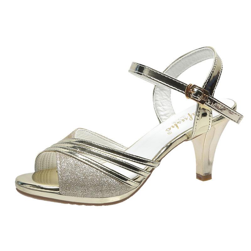 Summer High Heels Sandals Women Heeled Shoes Peep toe Fashion Brand Women Sandals Casual Lady Heels 6cm Gold Silver