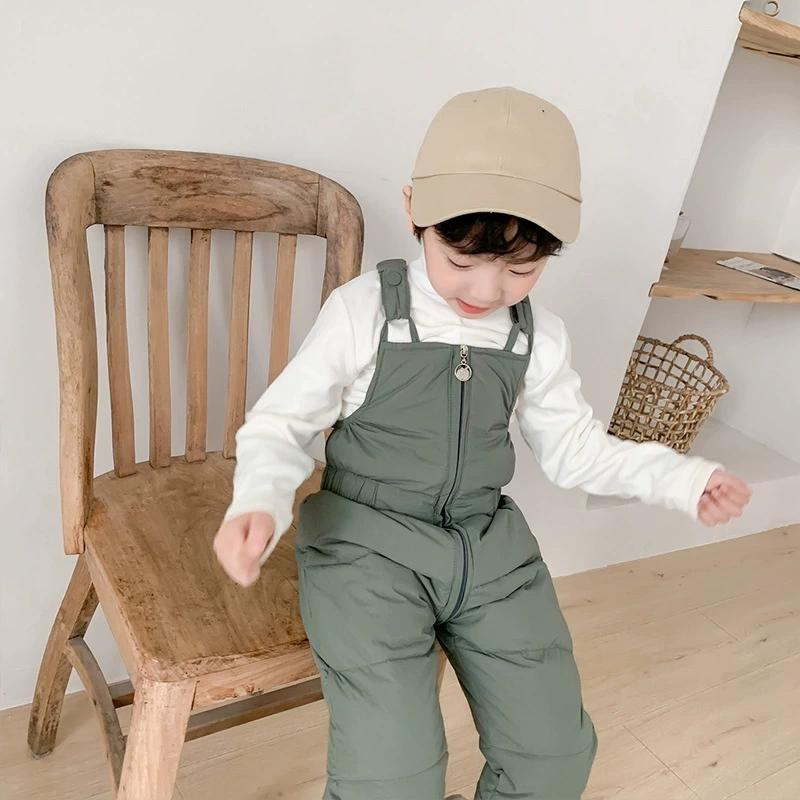 Winter Kids Warm Overalls Pants Autumn Girls Boys Thick Down Cotton Pants High Quality Children Windproof Snow Jumpsuit 1-5Y