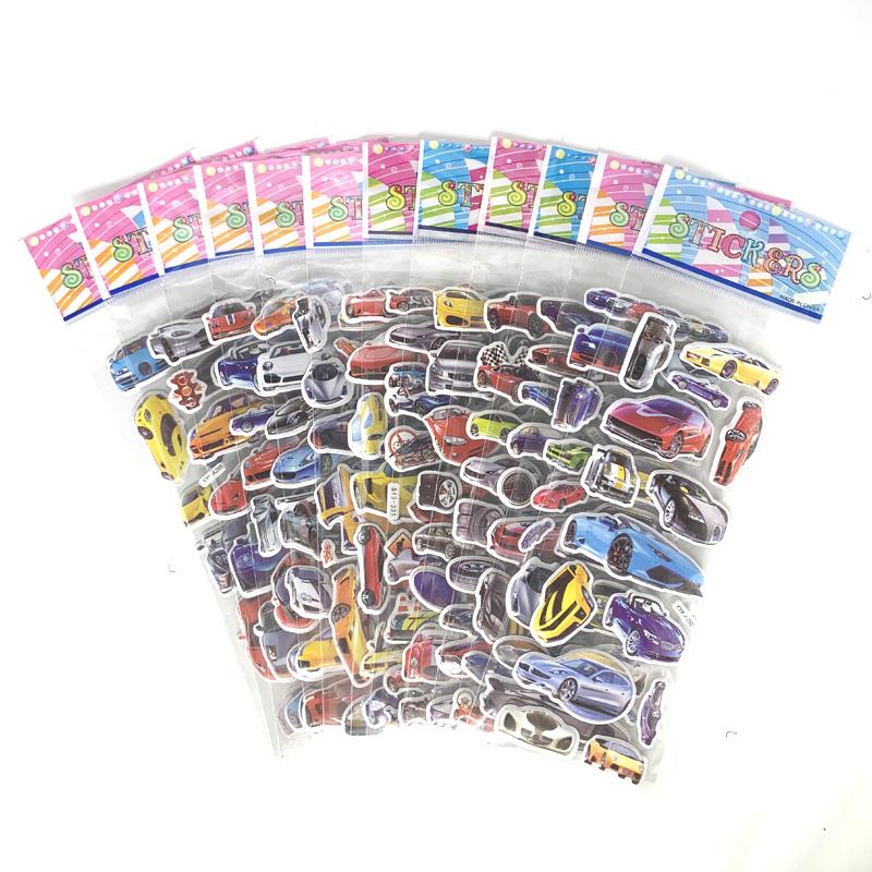 12 Sheets/Set Engineering Vehicle Stickers for Children's 3D Cars Trucks Bubble Sticker DIY Toys Kids Gift