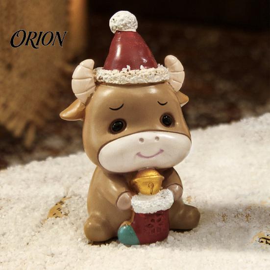 Holiday Gift for Animal Lovers Resin Cow/Elephant Figurines with Santa Hats, Christmas Ornaments, Ornaments Cute Desktop Decoration Home Party