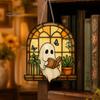 Window Suncatcher Decoration Halloween Ghost Reading Sun Catcher, Stained Glass Style Hanging Double-sided Translucent Ornament, Cute for Home Garden