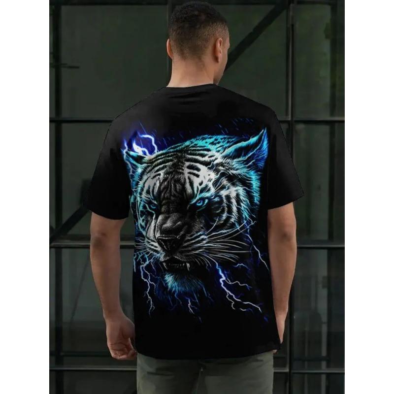 3D Printed Cool Tiger T-Shirt for Men Animal Pattern Tees Summer Street Short Sleeve Round Neck Tops Fashion T Shirts