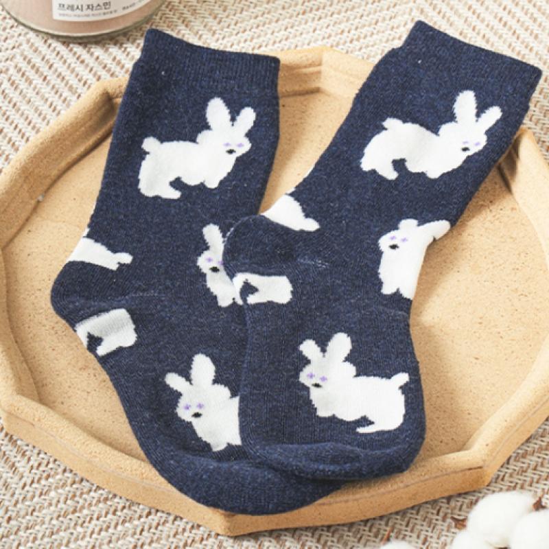 Daiso Pattern Full Pile Socks Navy