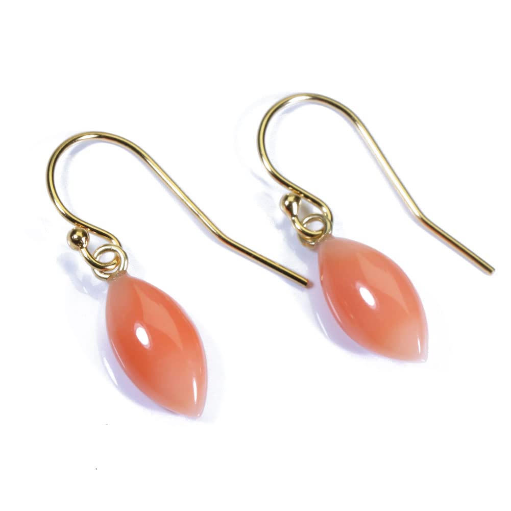 Pink Garnet Coral Earrings with Undyed Hooks, Marquise, Gold-Filled,