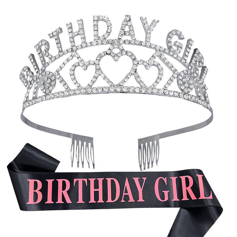 New European and American Crystal Letter Crown Birthday Girl Alloy Fashion Birthday Girl Headband Set 2026