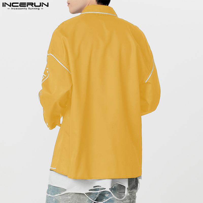 INCERUN Oversized Men Casual Long Sleeve Stitching Buttons Up Shirts Tops