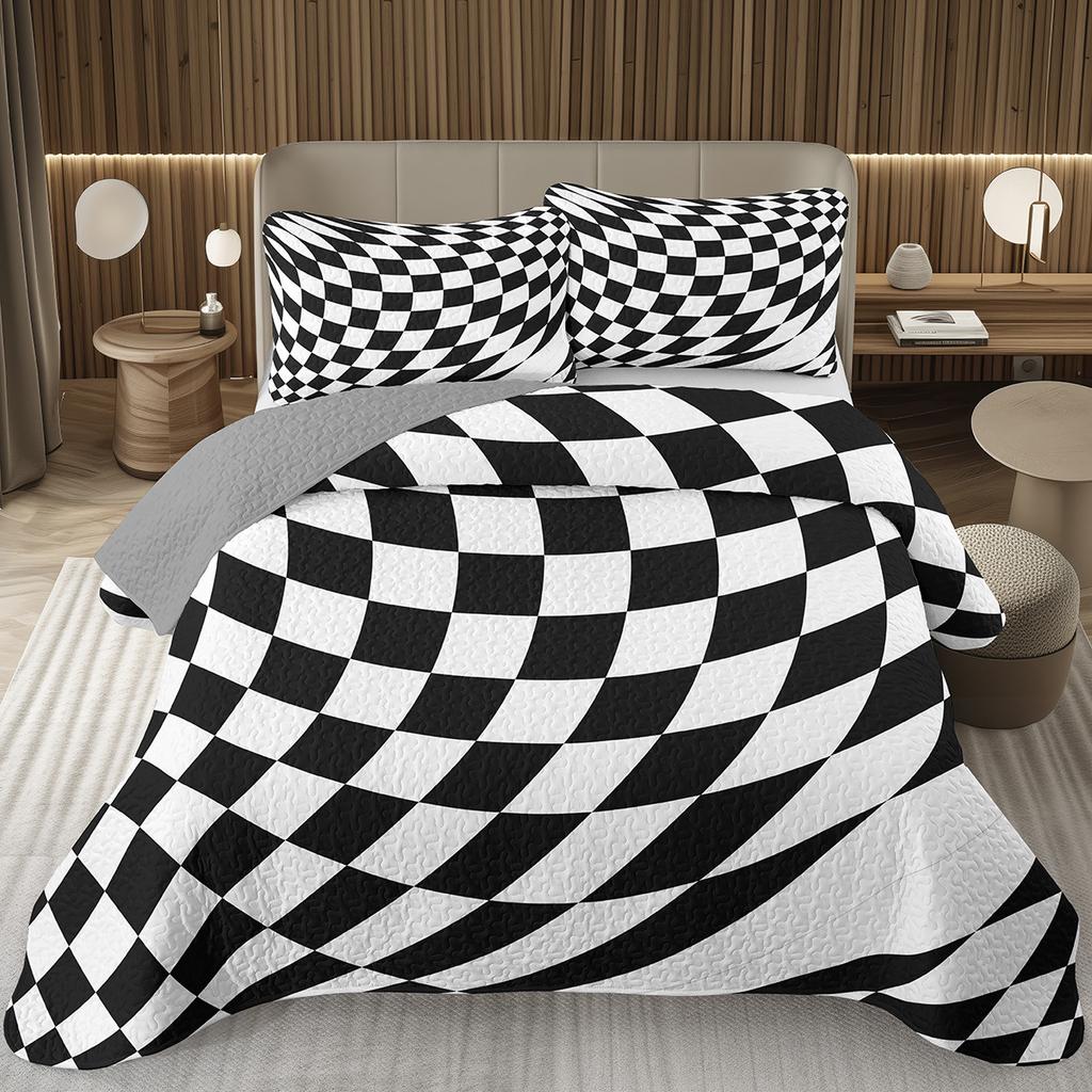Grid Bedspread Black And White Checkered Bedding Set,Farmhouse Buffalo Plaid Coverlet Geometric Gingham Checkerboard Bed Cover