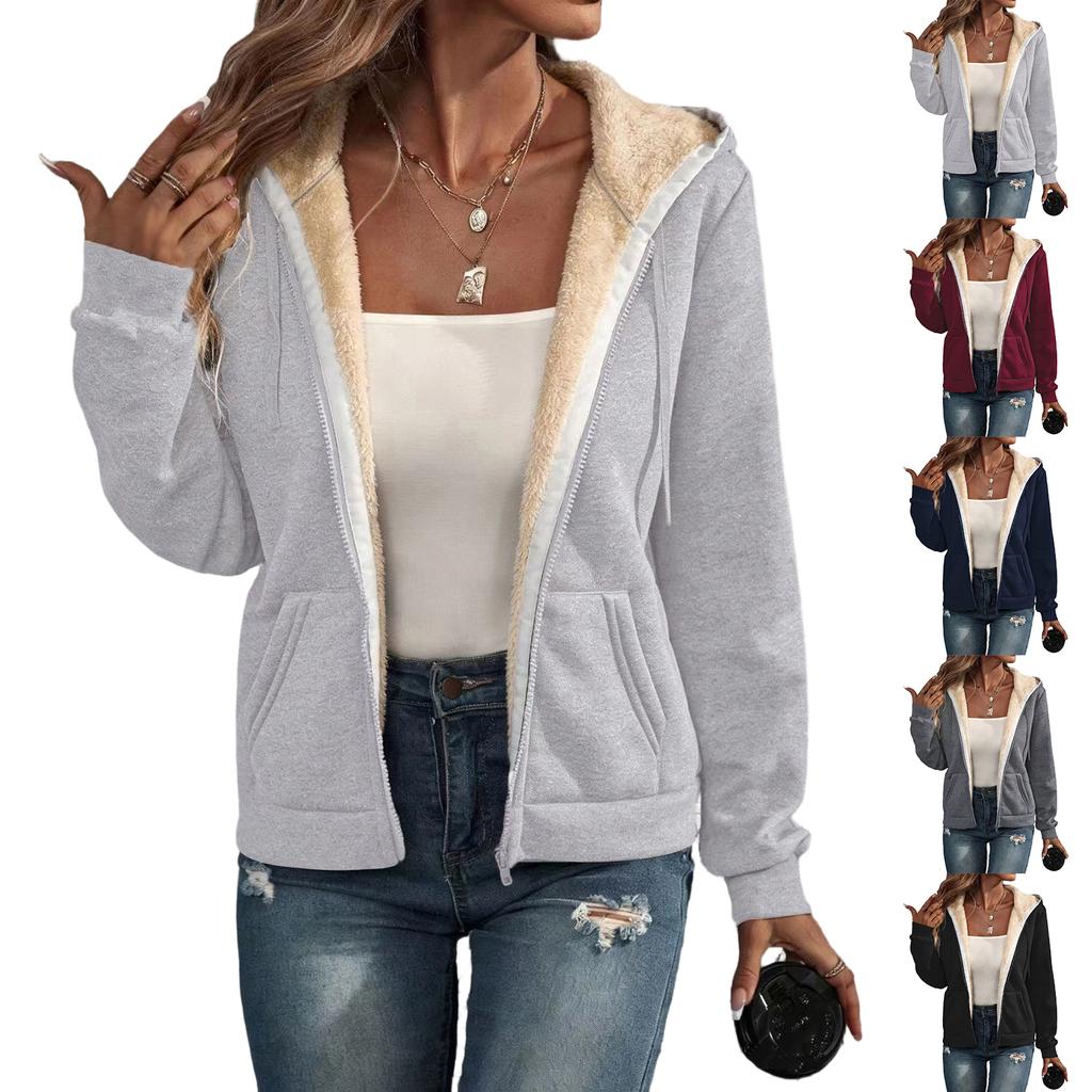 Women's Lined Zip Up Hoodie Long Sleeve Casual Warm Sweatshirt for Winter