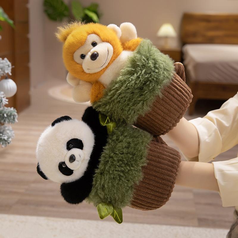 Cartoon Animal Panda Monkey Hand Puppet Plush Toy Doll Raccoon Stump Doll Parent-Child Activity Ragdoll Doll