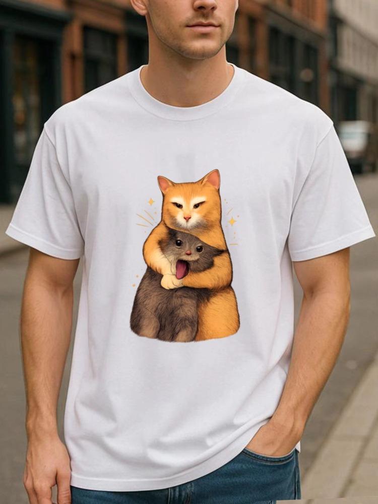 Funny Cat Graphic Men T-Shirt Cotton O-neck Short-sleeved Tee Unisex Retro Oversized Tshirts Casual T Shirts Streetwear Tops S разноцветный