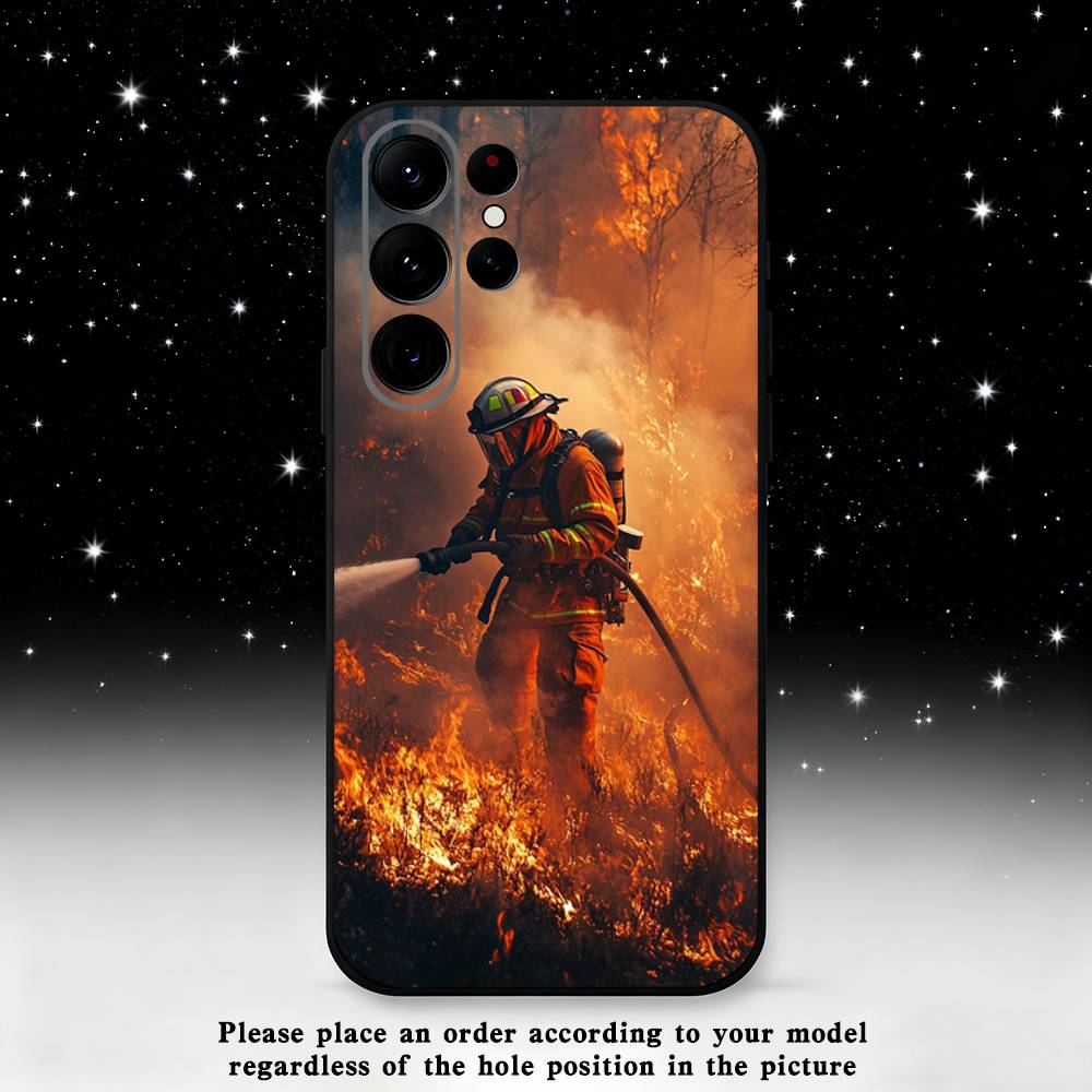 Fire Safety Firefighter Phone Case For Samsung S25,S24,S23,S22,S21,S20,S10,Ultra,Plus,Lite,FE,Soft Silicone Black Cover