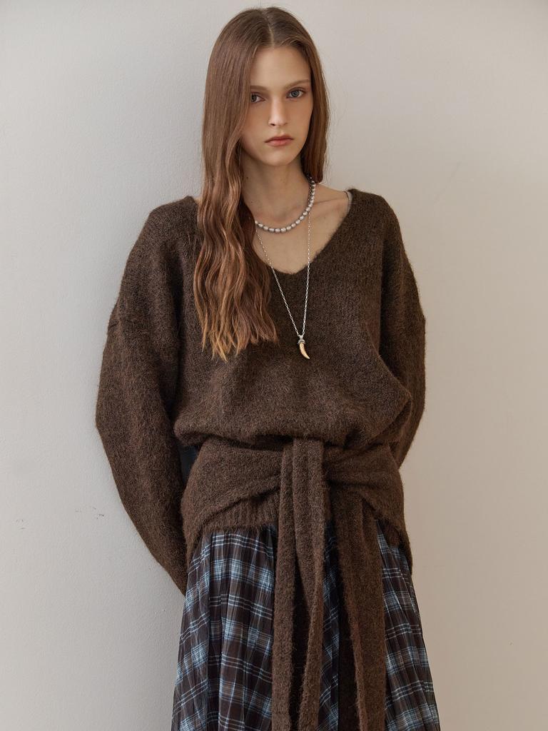 MAXZA V-Neck Loose Fit Knit & Shawl Set