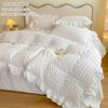 3pcs Korean Lace Bedding Set Seersucker Duvet Cover Set (1*Duvet Cover + 2*Pillowcase, Without Core)for Bedroom Guest Room