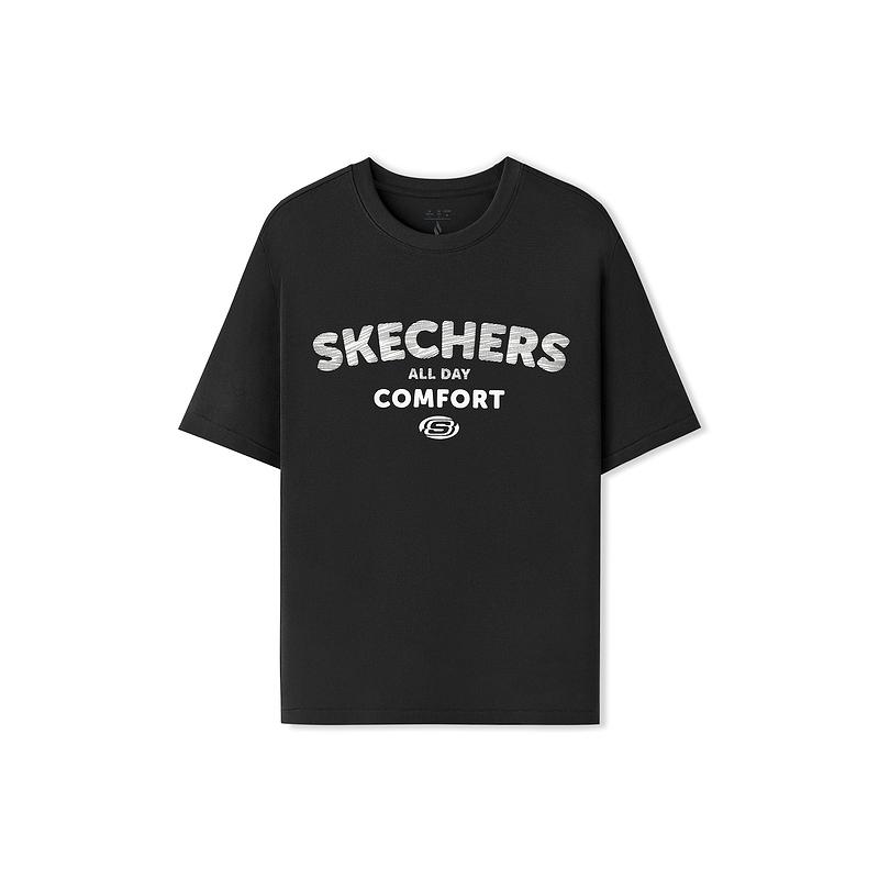 Skechers Fashion Series Comfortable Versatile Simple Breathable Stylish Short Sleeve T-Shirt Unisex Tops Carbon-Black L225U156-0018 M