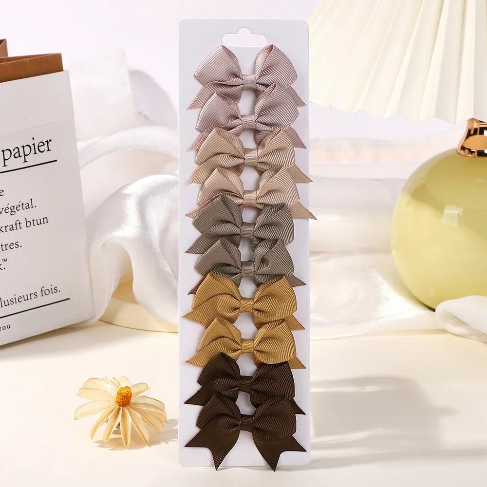 BABY BOWS 10Pcs/set Solid BB Hair Clips for Girls Ribbon Bowknots Boutique Barrettes Hairpins Headwear Kids Hair Accessories