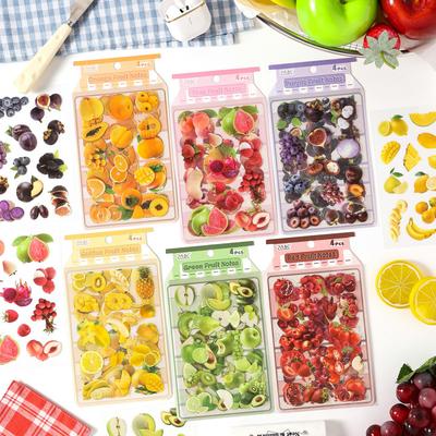 4 Sheets Fruit Theme Flat Stickers, Fresh Cute Style Journal Decor, Diary Album DIY Collage Material