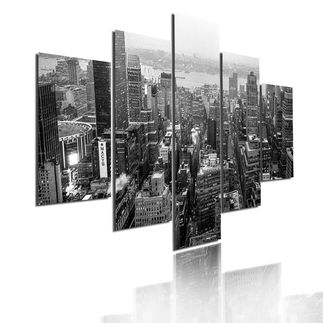5 Pieces Modular Picture Bustling Cityscape Poster HD Printed Wall Art Modern Metropolis Skyscrapers Canvas Painting Home Decor