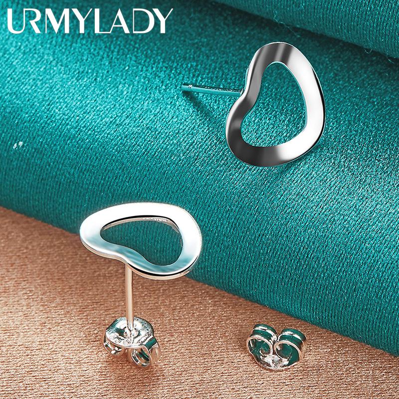 URMYLADY 925 Sterling Silver Heart Stud Earrings For Women Wedding Party Fashion Jewelry