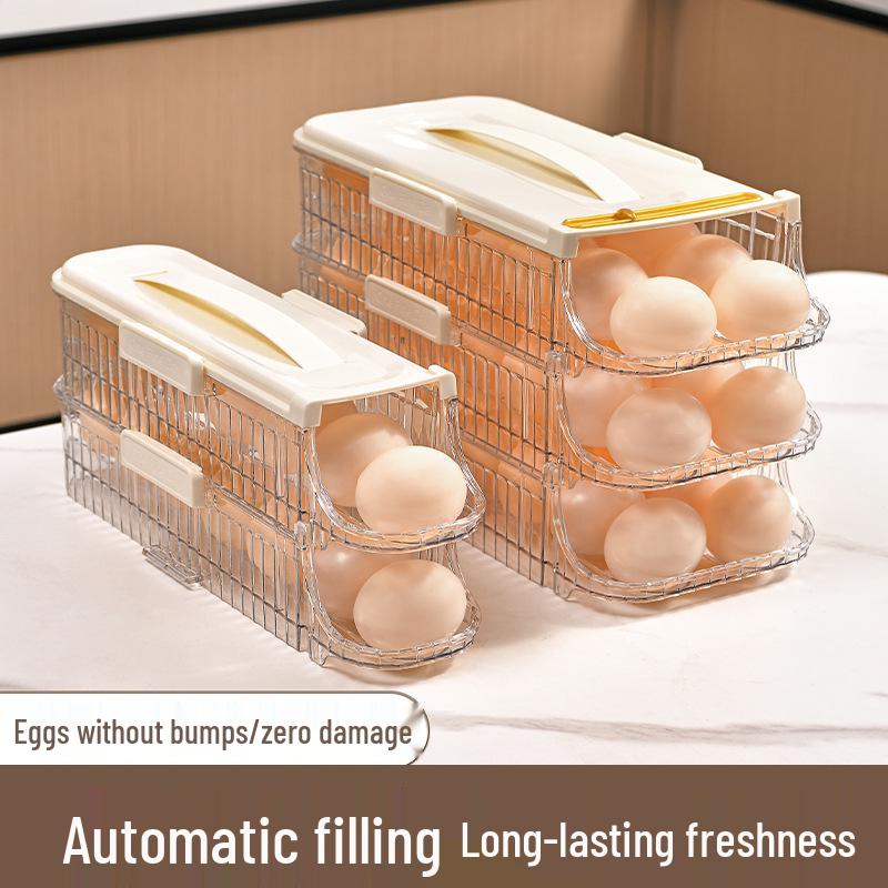 Refrigerator Egg Storage: Automatic Rolling Food-Grade Rack for Fresh-Keeping